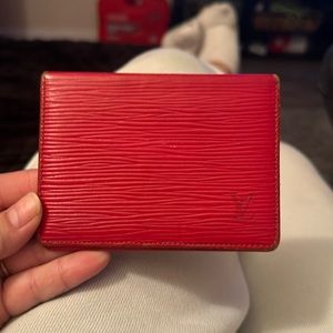 LV red leather EPI bifold ID card holder